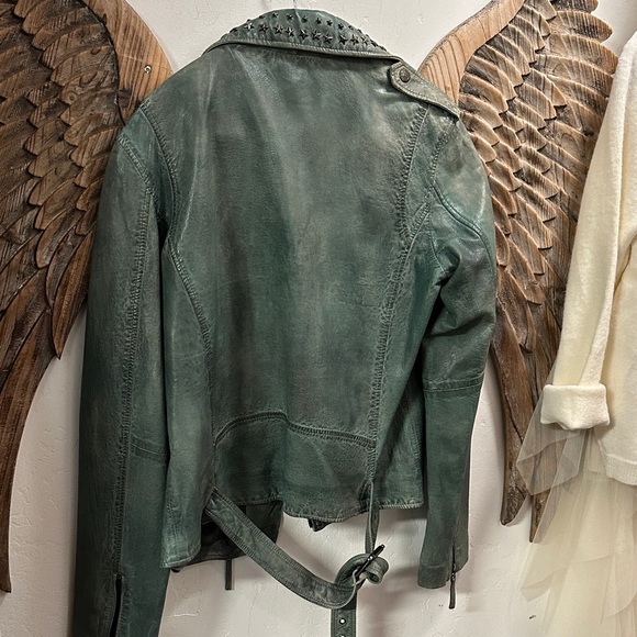 Myra Bag Studded Leather Jacket in Green - Picture 4 of 4